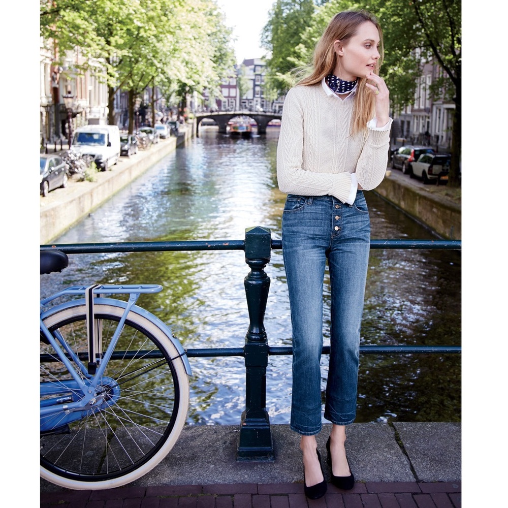 J. Crew Medium Blue High-Rise Button-Fly Cropped Jeans